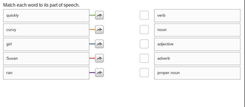 Can someone help me PLEASE! someone Match each word to its part of speech-example-1