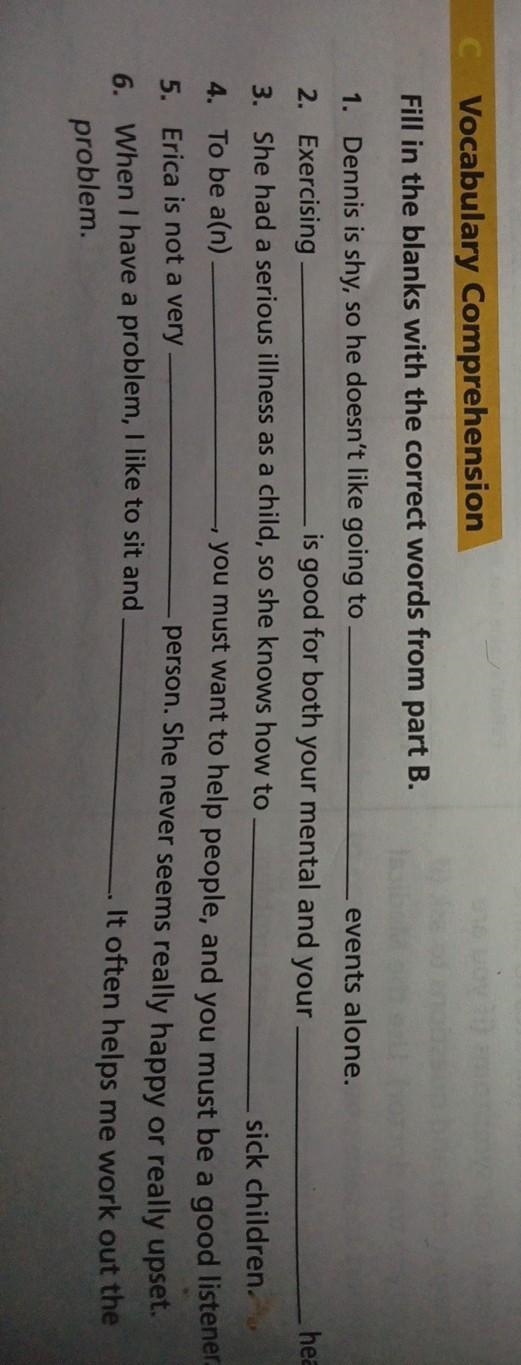 Help me with part C the word in part B there are -mental -emotional -physical -therapist-example-1