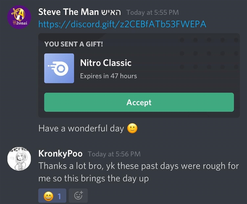 I’m giving away one more discord nitro if any of you wants it, and here’s proof:-example-1