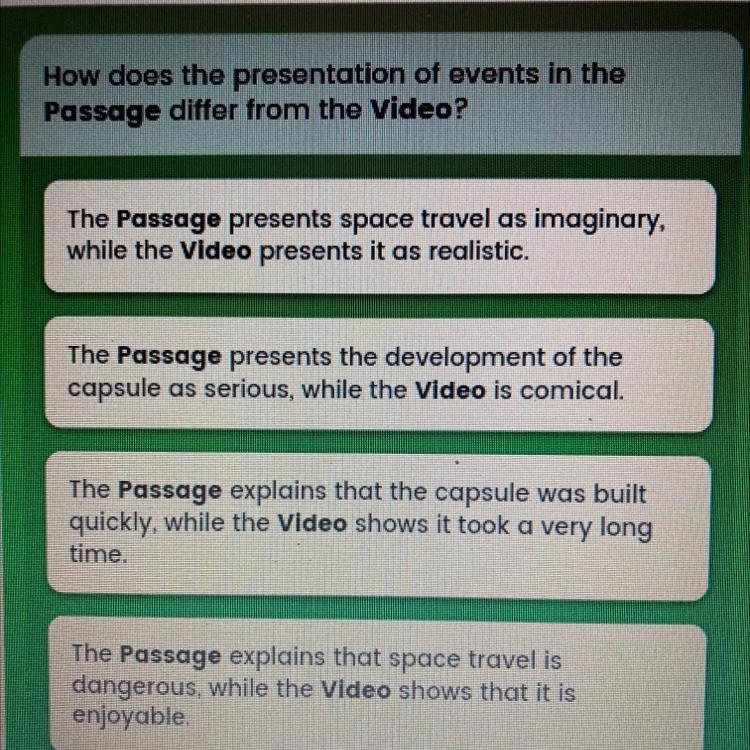 How does the presentation of events in the Passage differ from the Video? The Passage-example-1