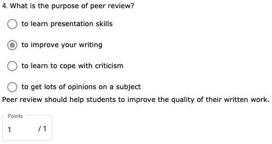 What is the purpose of peer review? - to learn presentation skills ✅to improve your-example-1