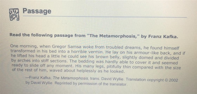 After reading that Gregor woke up transformed as vermin in the first paragraph of-example-1