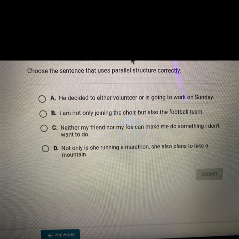 Choose the sentence that uses parallel structute correctly?-example-1