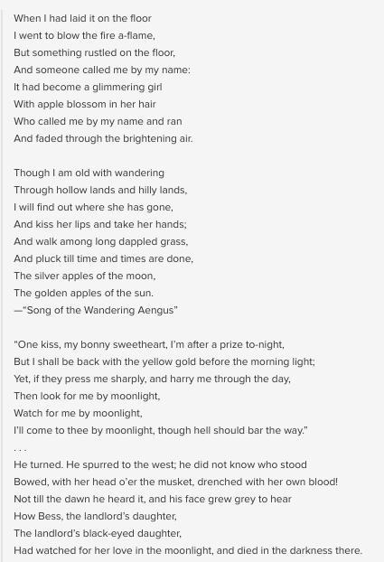 Both “The Song of Wandering Aengus” by William Butler Yeats and “The Highwayman” by-example-1