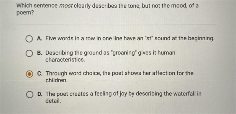 which sentence most clearly describes the tone, but not the mood, of a poem? and did-example-1