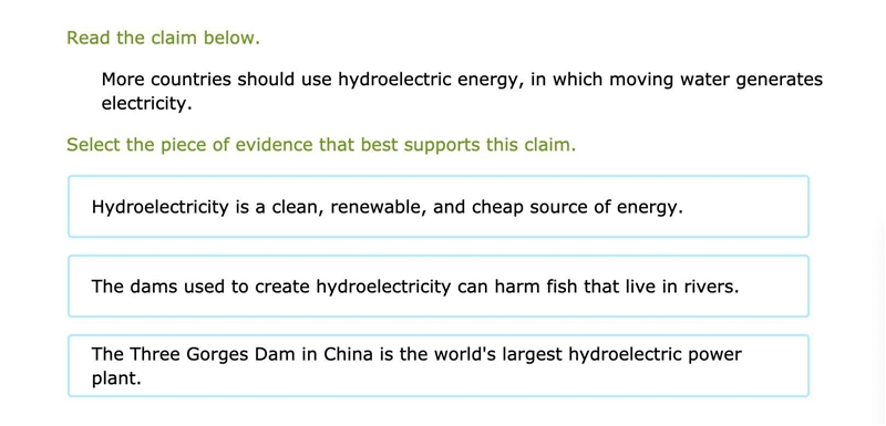 Read the claim below. More countries should use hydroelectric energy, in which moving-example-1