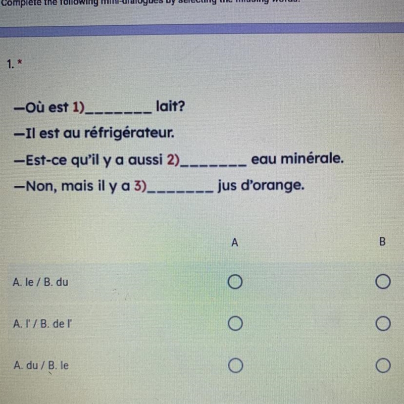 Complete the following mini-dialogues by selecting the missing words-example-1