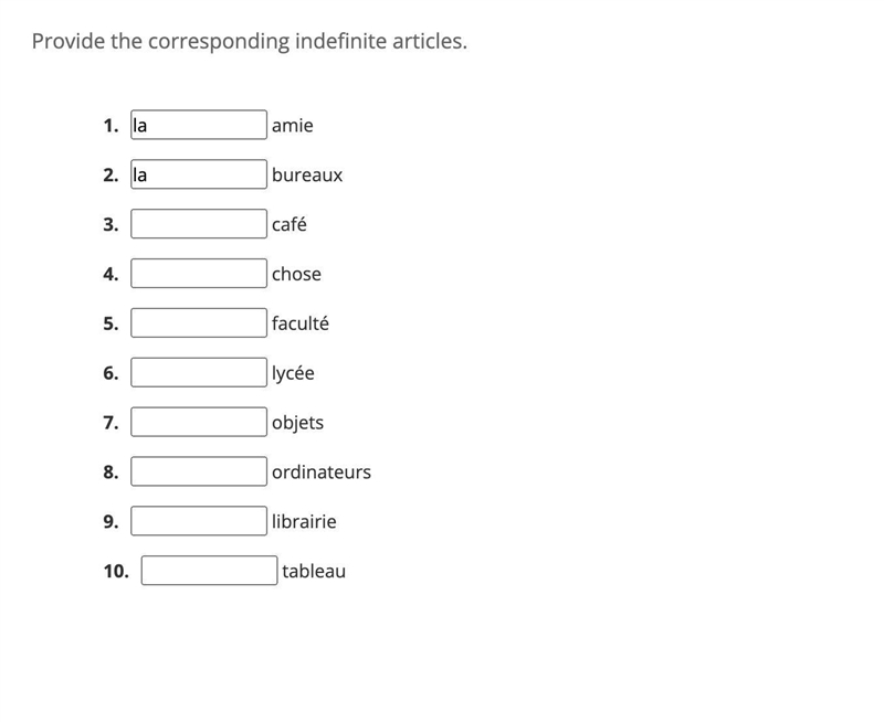 Les mots. Provide the corresponding indefinite articles.-example-1