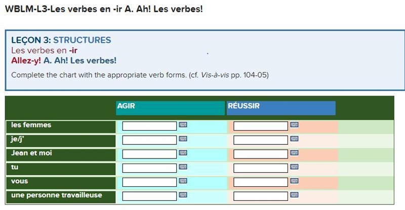 Complete the chart with the appropriate verb form-example-1