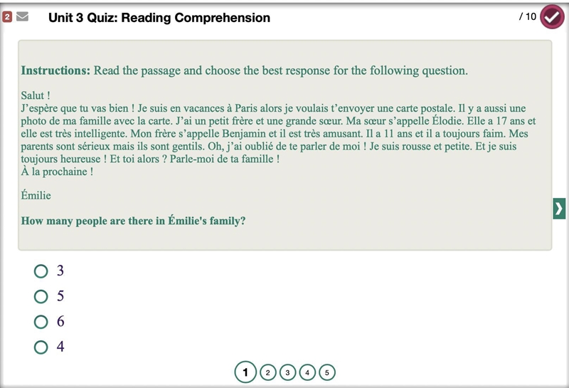 How many people are in Émilie's family? A.) 3 B.) 5 C.) 6 D.) 4-example-1
