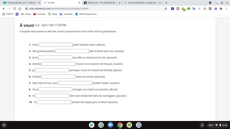 Complete each sentence with the correct present-tense form of the verb in parentheses-example-1