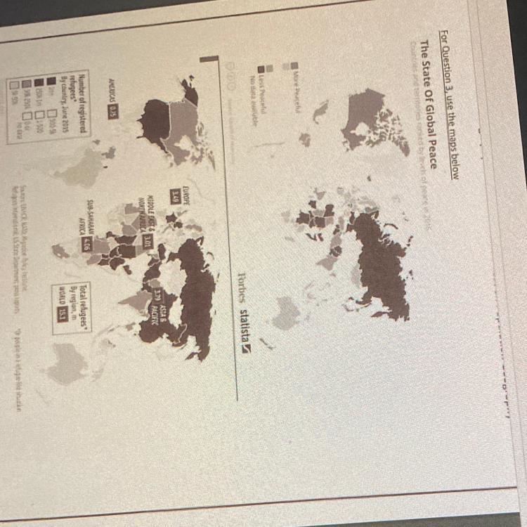 3. After comparing the two maps on global conflict and refugee status, which statement-example-1