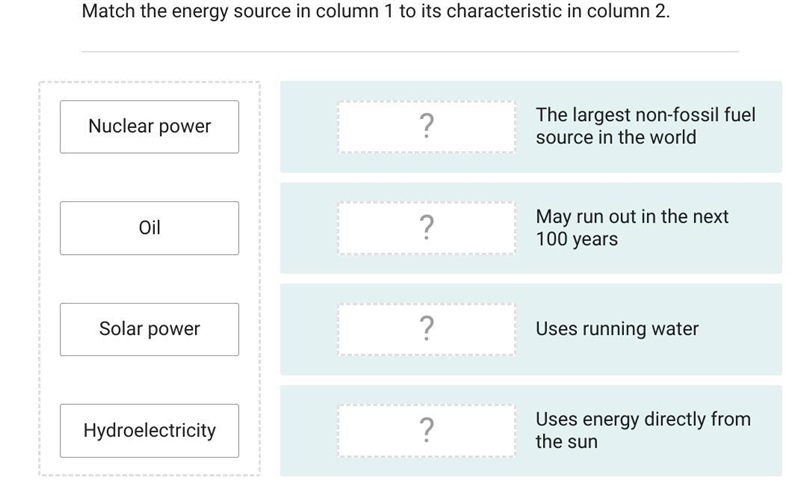 Match the energy source in column 1 to its characteristics in column 2-example-1