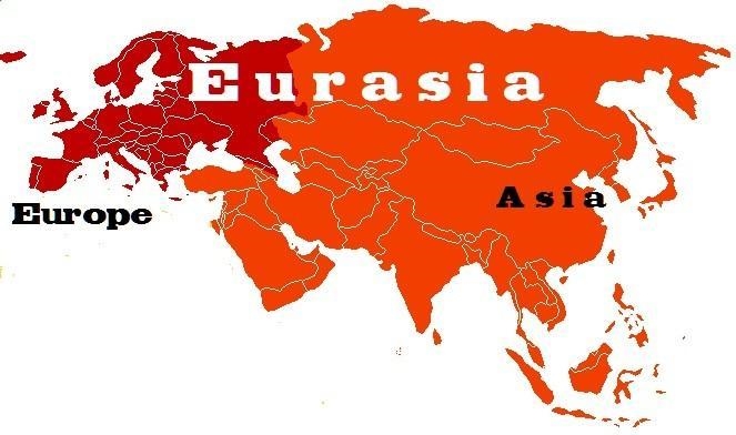 2. Most of Asia and Europe are located on the same landmass. a. True b. O False-example-1