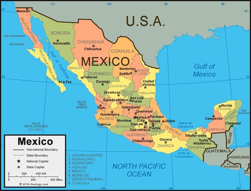 Map . florida and mexico-example-1