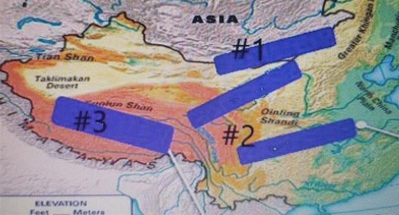 Which of the following shows what is labeled as number 1 on the map? Gobi desert Himalayan-example-1