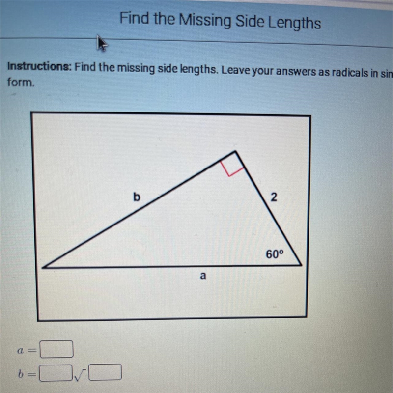 Find the missing length.Leave your answer as radicals in simplest form-example-1