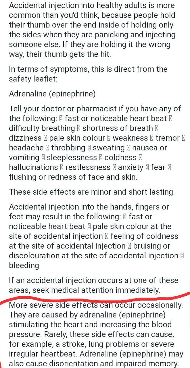 Mention a possible danger of injecting a healthy person with adrenalin after he has-example-1