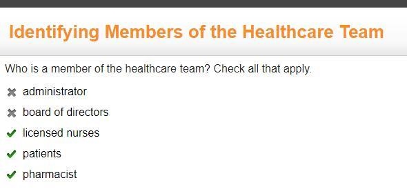 Who is a member of the healthcare team? Check all that apply. administrator board-example-1