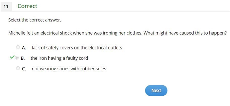 Michelle felt an electrical shock when she was ironing her clothes. What might have-example-1