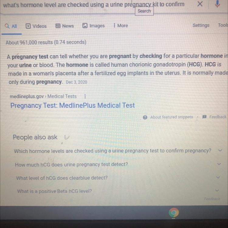 Which hormone levels are checked using a urine pregnancy kit to confirm a pregnancy-example-1