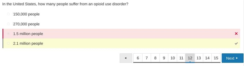 Item 12 In the United States, how many people suffer from an opioid use disorder? 150,000 people-example-1