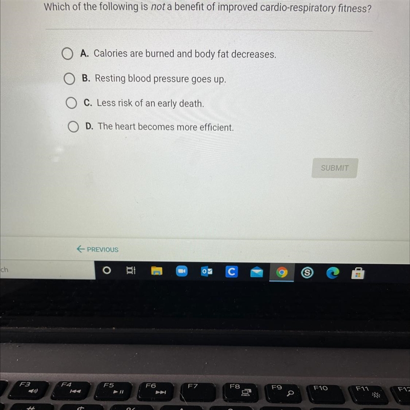 Which of the following is NOT a benefit of improved cardio-respiratory fitness A) Calories-example-1