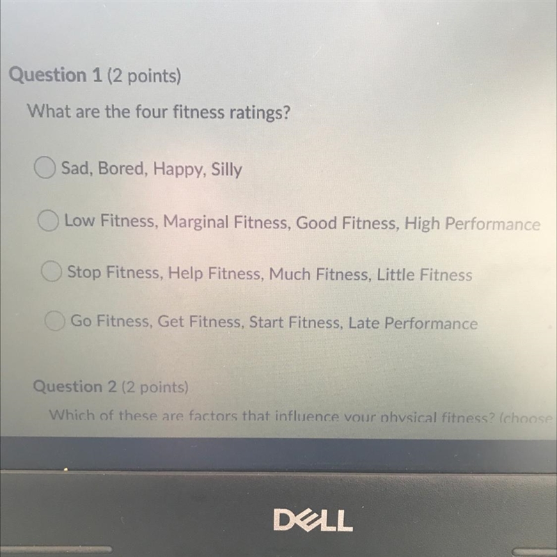 What are the four fitness ratings? Sad, Bored, Happy, Silly Low Fitness, Marginal-example-1