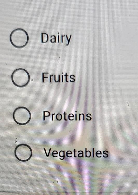 Which of the following Contain calcium, Potassium, Protein, and Vitamin D? Dairy fruits-example-1