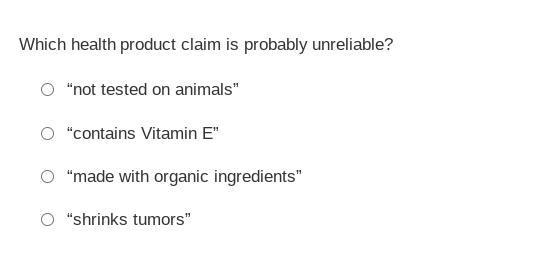 Which health product claim is probably unreliable?-example-1