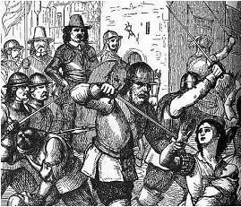 The image shows the Rebellion of 1641. The Rebellion of 1641. Soldiers with swords-example-1