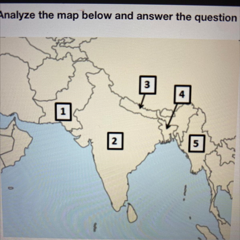 On the map above, India is located at number A. 1 B. 2 C. 3 D. 4 Please select the-example-1