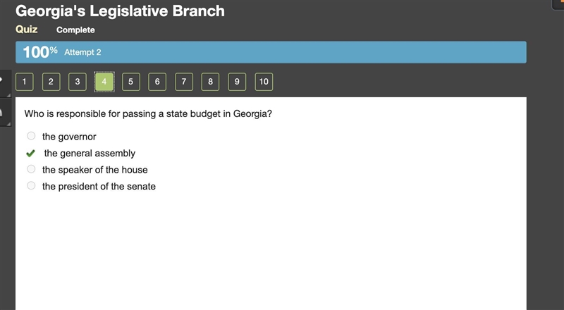 Who is responsible for passing a state budget in Georgia? the governor the general-example-1
