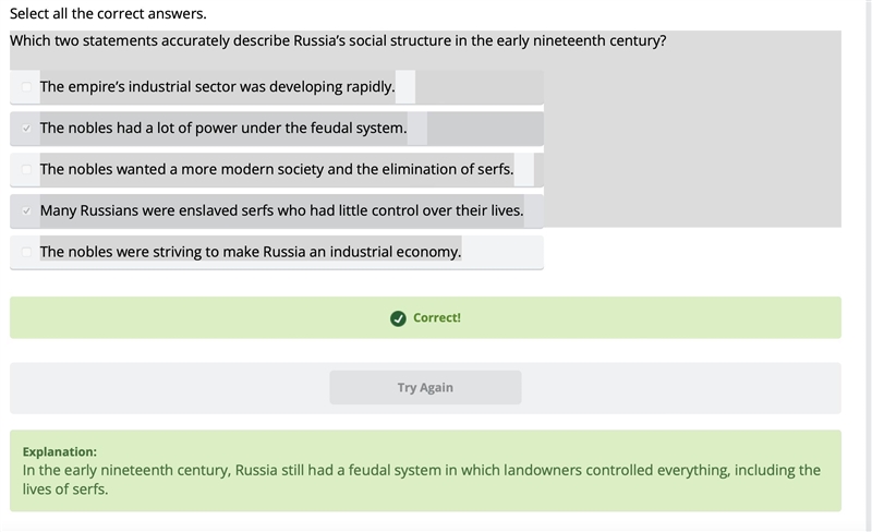 Select all the correct answers. Which two statements accurately describe Russia's-example-1