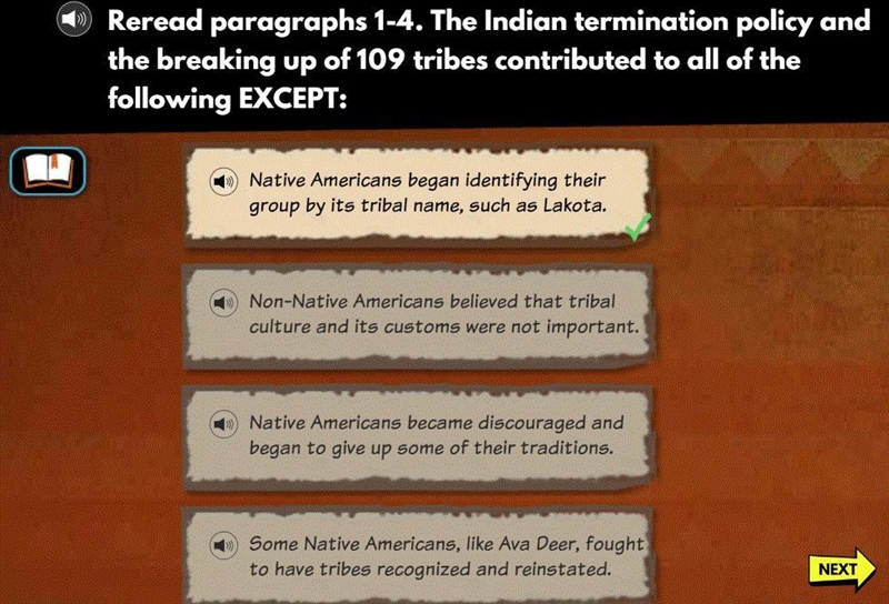 Reread paragraphs 1-4. The Indian termination policy and the breaking up of 109 tribes-example-1