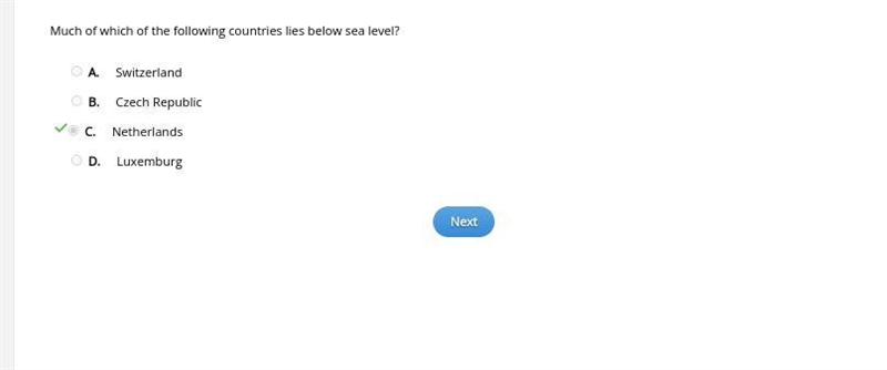 Much of which of the following countries lies below sea level? A. Switzerland B. Czech-example-1