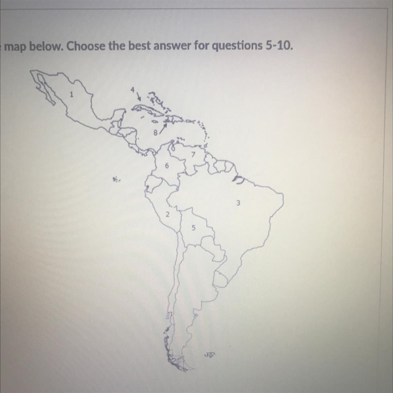 Which number on the map marks the country of Columbia? 2 3 6 7-example-1