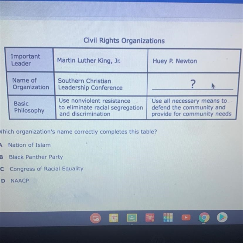 Which organization's name correctly completes this table? A Nation of Islam B.Black-example-1