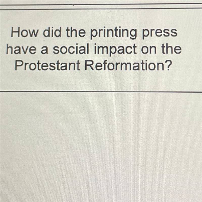 HELP DUE IN 5 MINUTES!! How did the printing press have a social impact on the Protestant-example-1