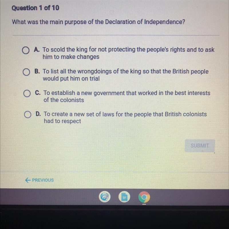 PLEASE HELP ASAPPP :) What was the main purpose of the Declaration of Independence-example-1