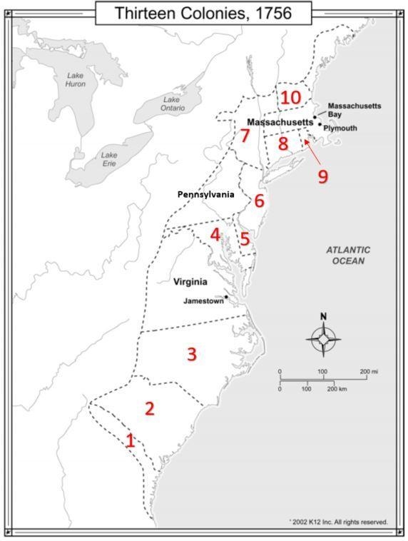 Match the colony with the correct numbered location - Connecticut - Delaware - Georgia-example-1