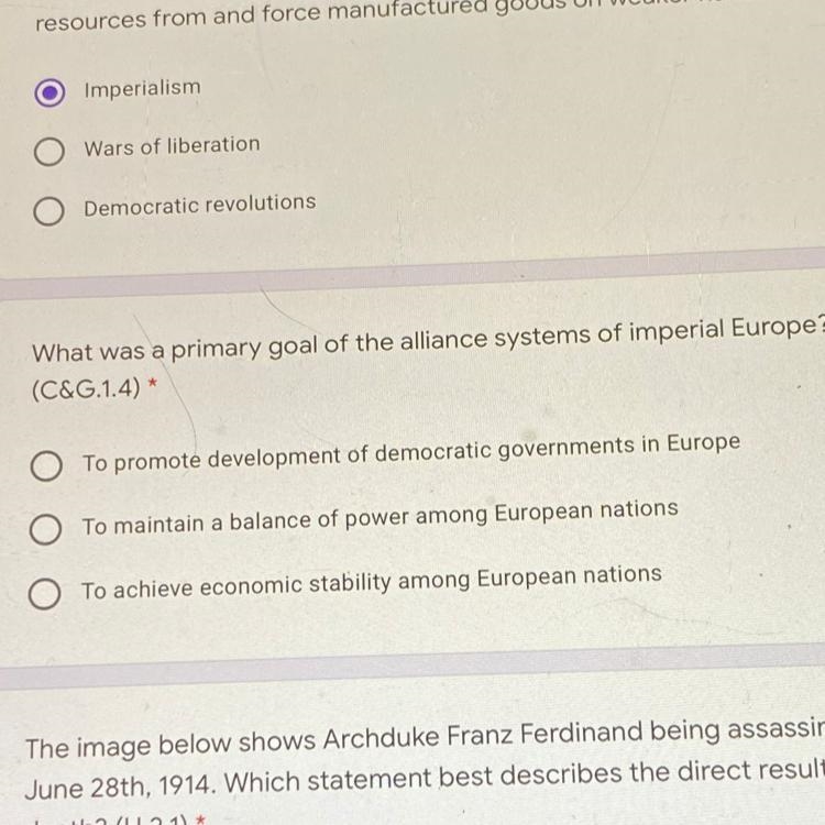 1 What was a primary goal of the alliance systems of imperial Europe? (C&G.1.4) To-example-1