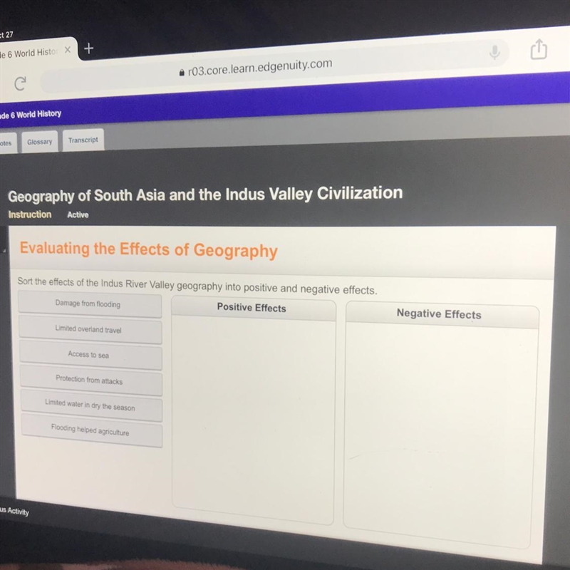 Sort the effects of the Indus River Valley geography into positive and negative effects-example-1