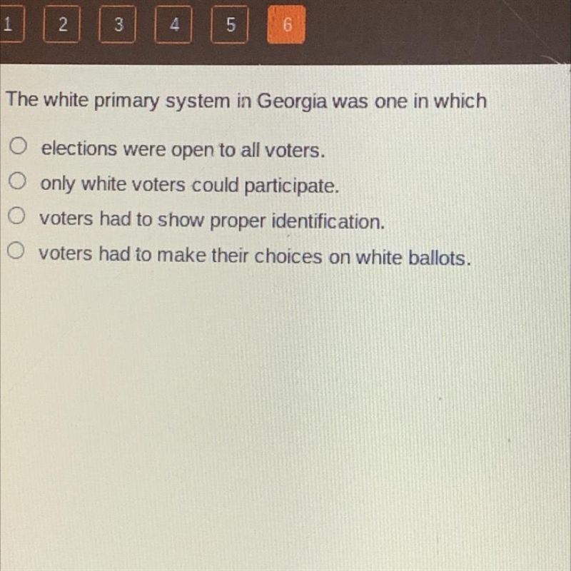 The white primary system in Georgia was one in which O elections were open to all-example-1