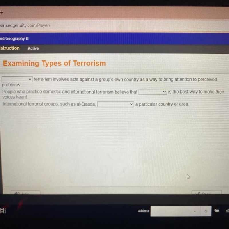 Problems. terrorism involves acts against a group's own country as a way to bring-example-1