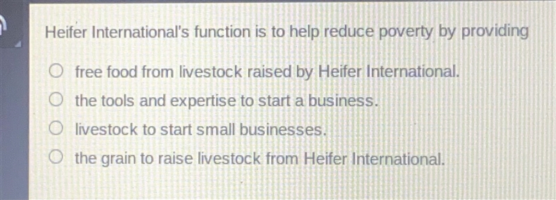 Heller internationals function is to help reduce poverty by providing A.Free food-example-1