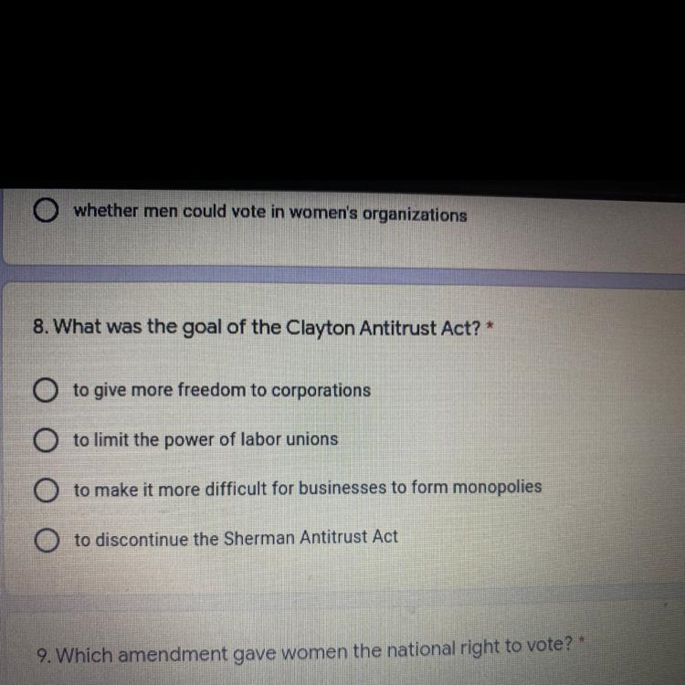 What was the goal of the Clayton antitrust act?-example-1