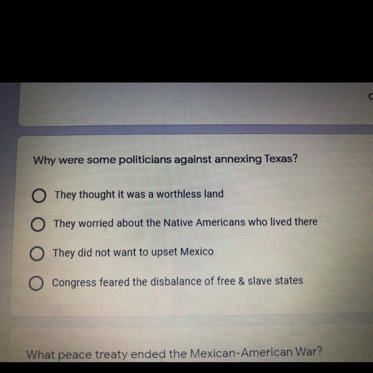 Why were some politicians against annexing Texas? Please answer-example-1