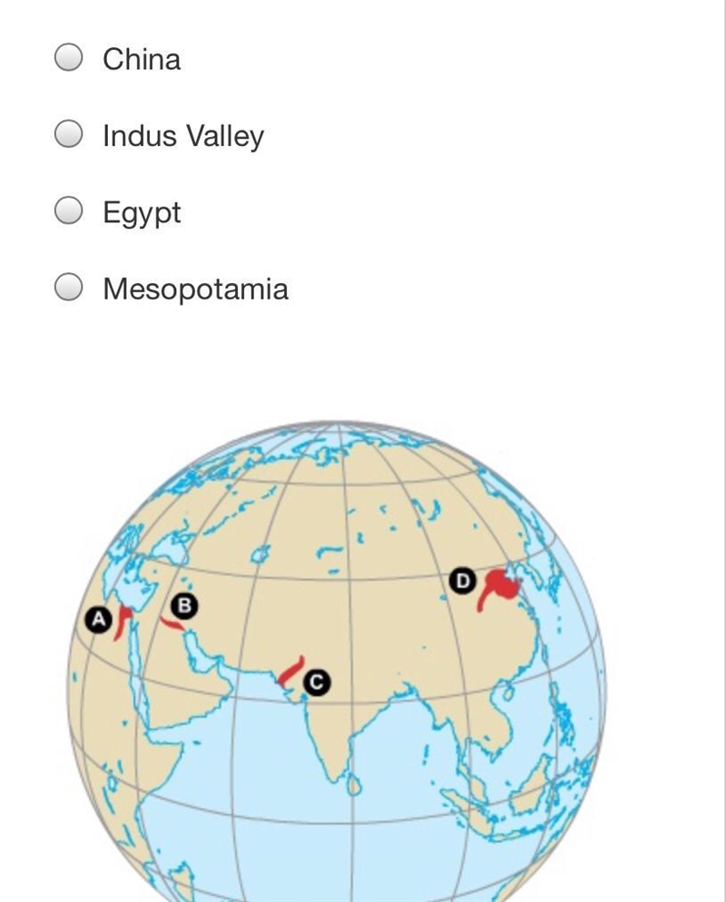 Which early river valley civilization is marked by the letter A on the map? China-example-1