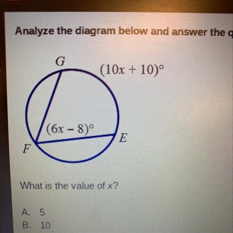 What is the value of x? A. 5 B. 10 C. 13 D. 15-example-1